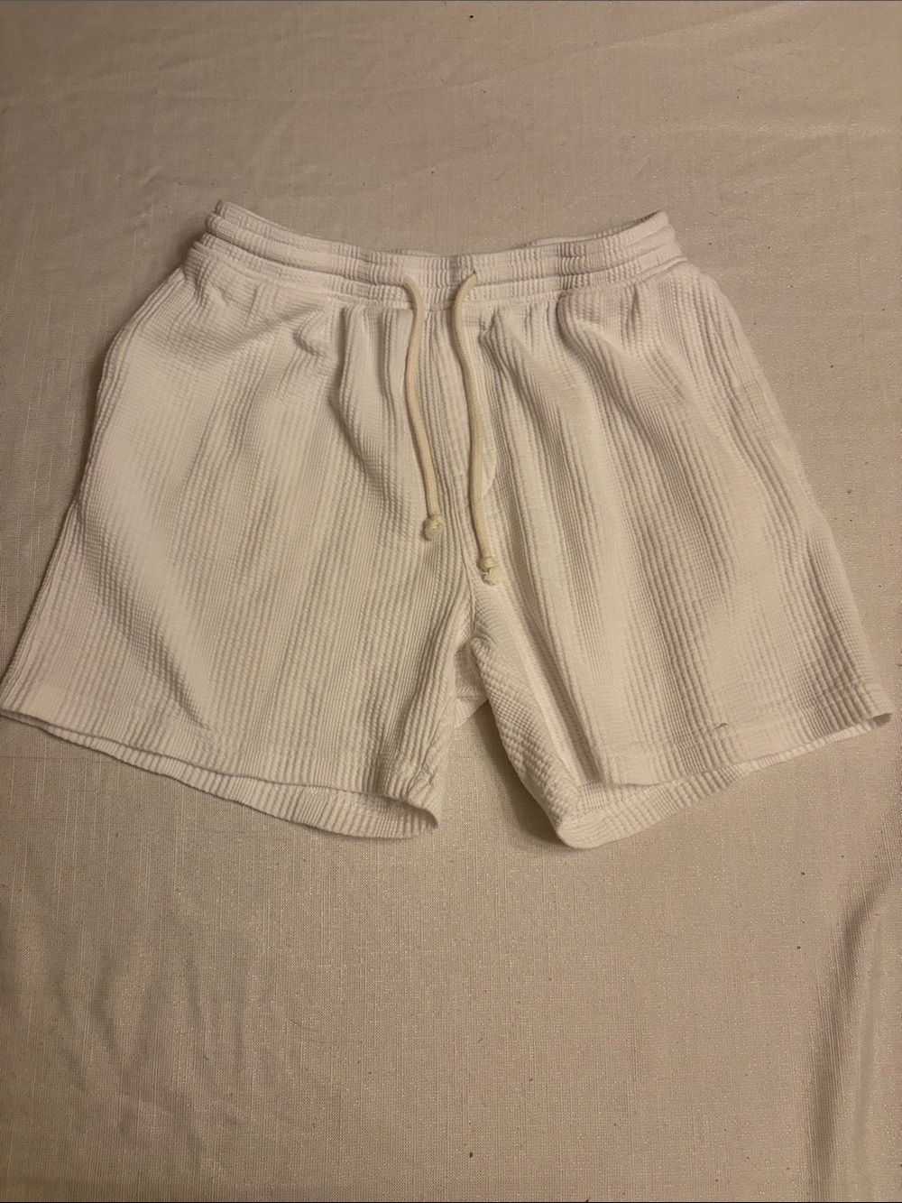 American Eagle Outfitters Cream Waffle Knit Drawstring Shorts